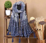 Polyester Printed Women Scarf with Blue and White Porcelain (H08)