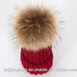 Beanie Hat with Real Raccoon Fur Ball