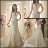 Embroidery Wedding Gown Trumpet V-Neck Bridal Lace Wedding Dress Y11629