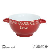 Color Glazing Silk Screen Love Word Bowl with Handles