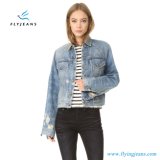 Short Ripped Trucker Denim Jacket for Women and Ladies