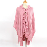 Lady Fashion Acrylic Knitted Ruffle Trim Winter Shawl (YKY4588)