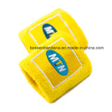 Factory OEM Produce Custom Logo Embroidered Yellow Cotton Towel Wristband