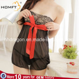 Red Bow Sexy Tulle Transparent Strapless Lingerie Set Midnight Hot Nightdress