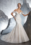 Cap Sleeves Bridal Dresses Mermaid Lace Appliqued Wedding Gown Lb5601