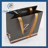 Concave-Convex Logo Luxury Paper Bag with Wide Silk Ribbon (CMG-MAY-021)
