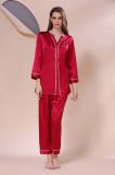 Sexy Lingerie Ladies Sleepwear Nightwear Women Silk Pajamas Set in Red Color