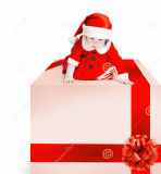 Christmas Gift Box Baby Santa Hat White Background