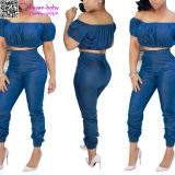 off The Shoulder Top and High Waist Jeans Pants Set L28221