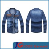 PU Leather Chest Patch Men Long Fashion Jean Dress (JC7038)