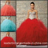 Coral Red Blue Ruffed Ball Gown Tulle Crystals Quinceanera Dress Ld15217