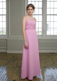 Baby Pink Chiffon Strapless Beaded Flower Bridesmaid Gowns (BD3022)