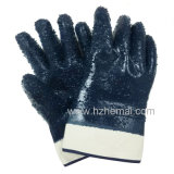 Jersey Fully Dipped Rough Finish Blue Nitrile Gloves Safety Work Glove