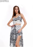 Europe Retro Summer Fashion Printed Suit Women Sexy V-Neck Camisole Piece Split Culottes Dress
