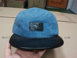 Custom Jean Denim 5 Panel Hat with Flat Leather Brim
