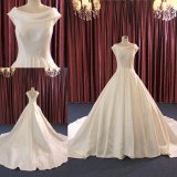 Custom Boat Neck Satin Ball Gown Bridal Wedding Dress