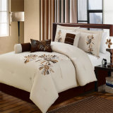Home/Hotel Comforter Set Brown/White Color Embroidery 7PCS Bedding Set