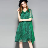 Green Knee Length Loose Women Dress with Floral Printed