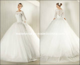 3/4 Sleeves Sheer Lace Boat Neckline Tulle Bridal Ball Gown Dress H13152