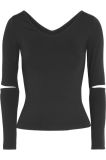 Cut out Women V Neck Sexy Bodycon Black Long Sleeves T Shirts