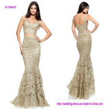 Sexy Two-Piece Sleeveless Gold Lace Mermaid Prom Dress
