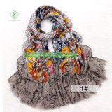 2018 Newest Satin Silk Scarf Lace Printed Fashion Lady Shawl