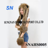 Fashion Faux Fur Animal Hoodie Scarf Hat Gloves Set