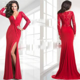 Sexy Red V-Neck Sheer Lace Long Sleeve Mother's Dress Evening Dresses Z7024