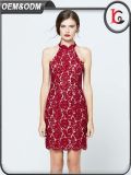 2017 Wholesale Women Clothing Party Red Lace Dress Halter Sexy Ladies One Piece Dress