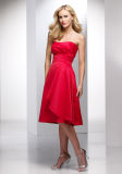 Red A-Line Strapless Chiffon Short Bridesmaid Dresses (BD3032)