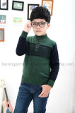 Stock Horn Buttons Turtleneck Contrast Colour Knitted Green Sweater