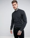 Tall Stretch Slim Check Shirt with Grandad Collar in Red