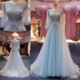 Light Blue Long Sleeves Ladies Fashion Party Dress Evening Gown