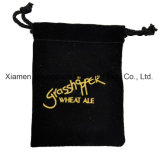 Advertising Promotional Custom Embroidery Logo Small Black Velvet Drawstring Pouch Bag