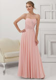Sweetheart Pleat Beading Pink Chiffon Party Gown Evening Dress