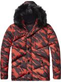 Men′ S Nylon Padding Cotton Winter Red Jacket with Fur Hood