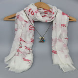 Printing Woven Crane Voile Scarf, 100%Polyester Scarf, Fashion Shawls