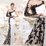 Sheer Party Gown Black White Lace Sleeves Evening Dress We14106