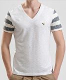 Men Fashion V-Neck Cotton Printed Stripe Short Sleeve T-Shirt