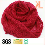 Acrylic Fashion Lady Winter Warm Hollow-out Red Knitted Neck Scarf