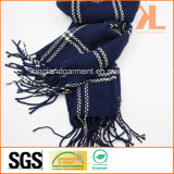 100% Acrylic Fashion Navy Checked Woven Scarf with Fringe