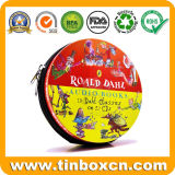 Round CD/DVD Tin Box Metal Storage Tin Case with Zipper