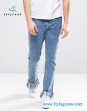 Men Denim Jeans with Frayed Hem Snow Washed