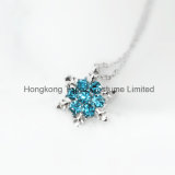 Fashion Jewelry Shiny Blue Crystal Rhinestone Pendant Necklace Beautiful Snowflake Flower Necklace (EN07)