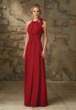 Red Chiffon Halter A Line Floor Length Bridesmaid Evening Gown