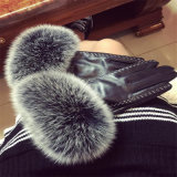 Touch Screen PU Leather Gloves with Faux Rabbit Fur
