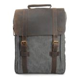 Cowhide Leather Laptop Backpack German Style Heavy Canvas Travel Backpack (RS-6820D)