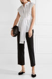 2017 Hot Sale Sleeveless Women White Tie-Front Cotton-Poplin Shirt
