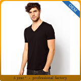 Wholesale Men's 95% Cotton 5% Spandex Plain Black V Neck T Shirt