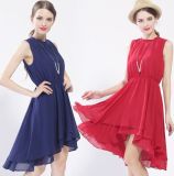 Newly-Designed Pure Color Irregular High Quality Chiffon Dress